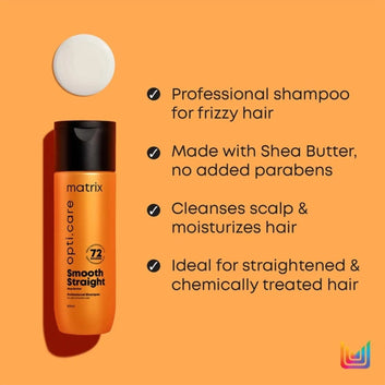 Matrix Opti.Care Professional Shampoo + Conditioner + Serum Combo for Smooth & Straight Hair with Shea Butter | No Added Parabens (200 ml + 98 g + 100 ml)